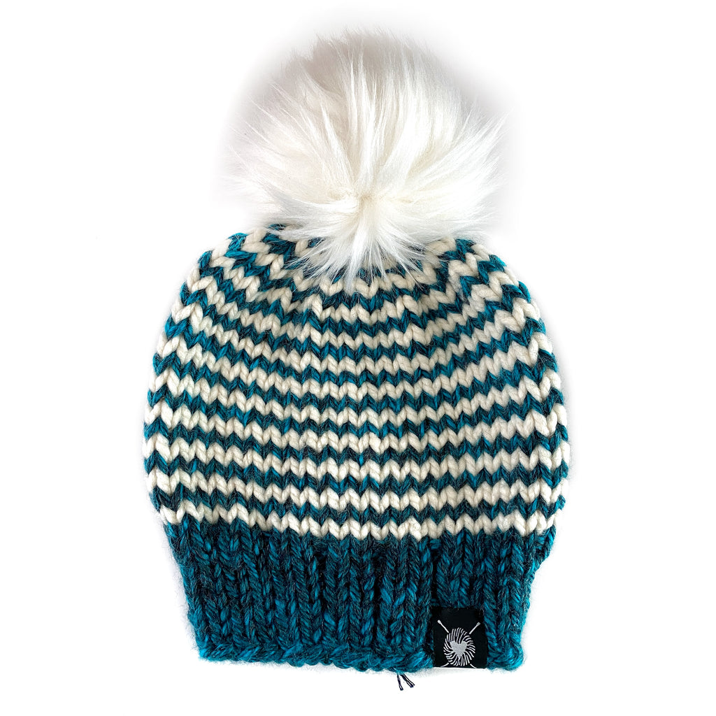 Zero Waste : Skinny Stripe Faux Fur Pom-Pom Beanie