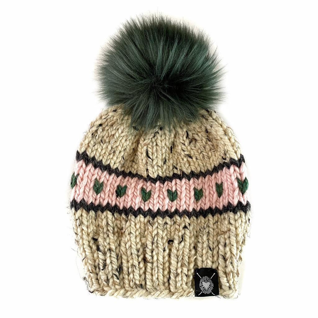 Zero Waste : Stripes + Tiny Hearts Faux Fur Pom-Pom Beanie