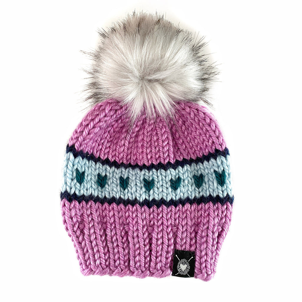Zero Waste : Stripes + Tiny Hearts Faux Fur Pom-Pom Beanie