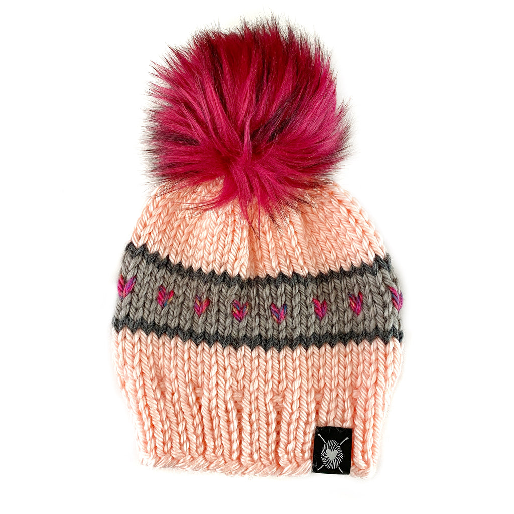 Zero Waste : Stripes + Tiny Hearts Faux Fur Pom-Pom Beanie(wool free)