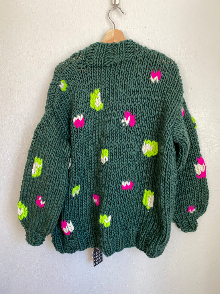Pre-order : Leopard Print Cardigan Sweater in Enchanted Forest Neons