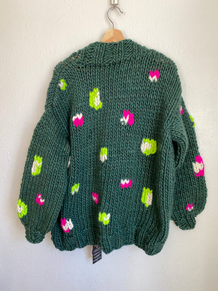 Pre-order : Leopard Print Cardigan Sweater in Enchanted Forest Neons
