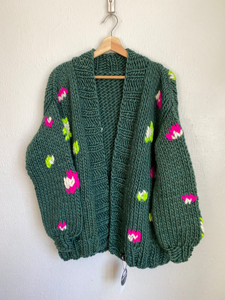 Pre-order : Leopard Print Cardigan Sweater in Enchanted Forest Neons