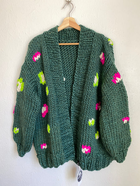 Pre-order : Leopard Print Cardigan Sweater in Enchanted Forest Neons