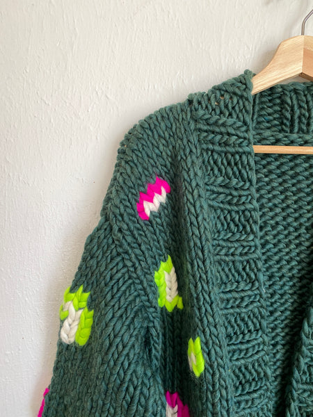 Pre-order : Leopard Print Cardigan Sweater in Enchanted Forest Neons