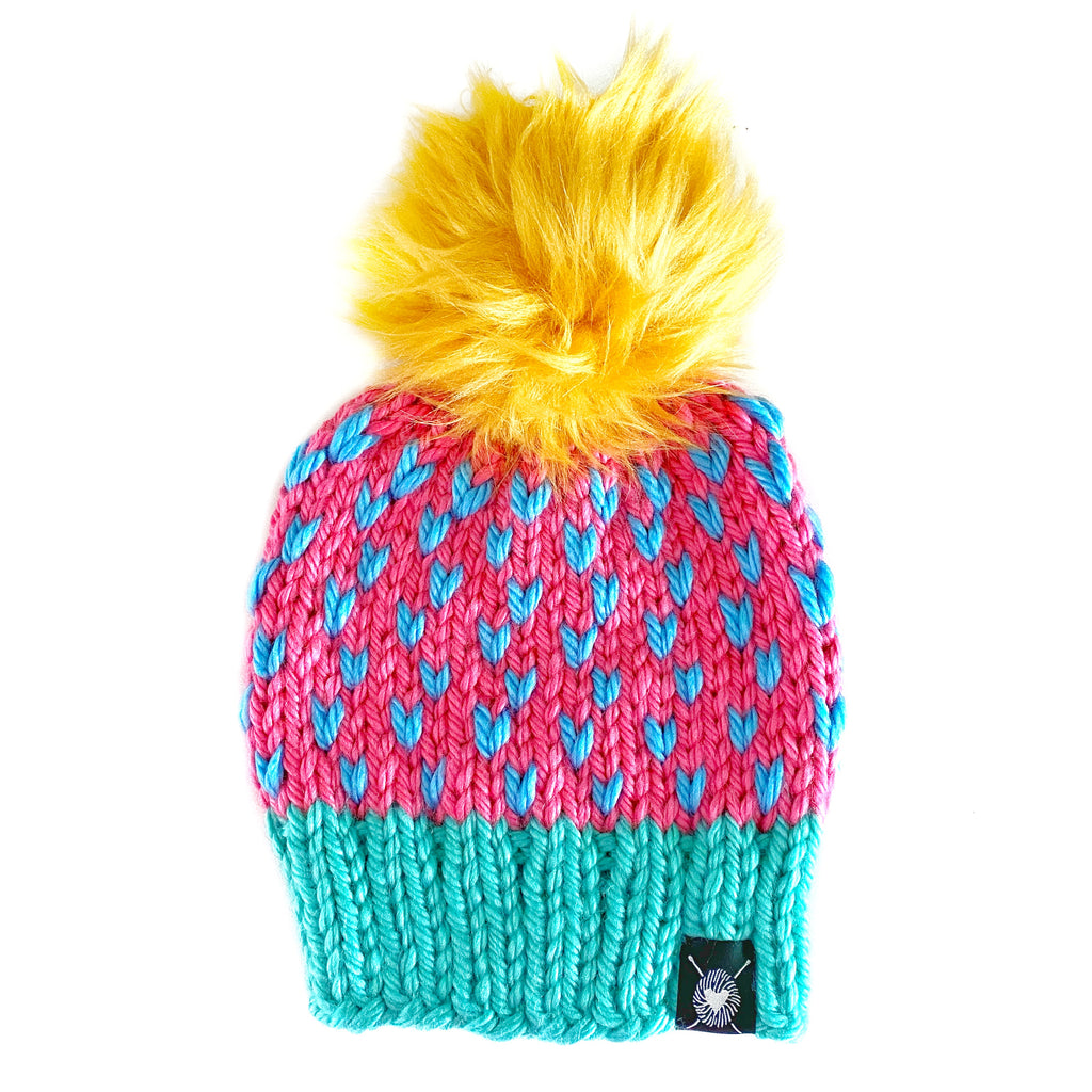 Zero Waste : Tiny Hearts Pom-Pom Beanie(wool free)