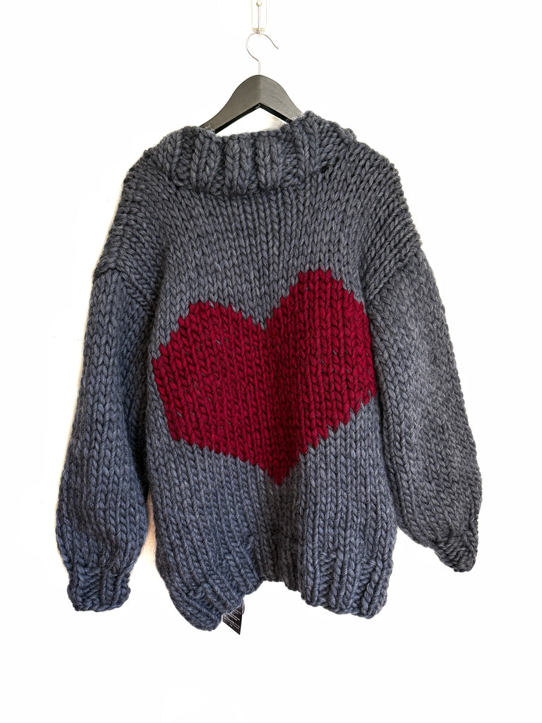Heart U Back Cardigan Sweater in Slate + Ruby