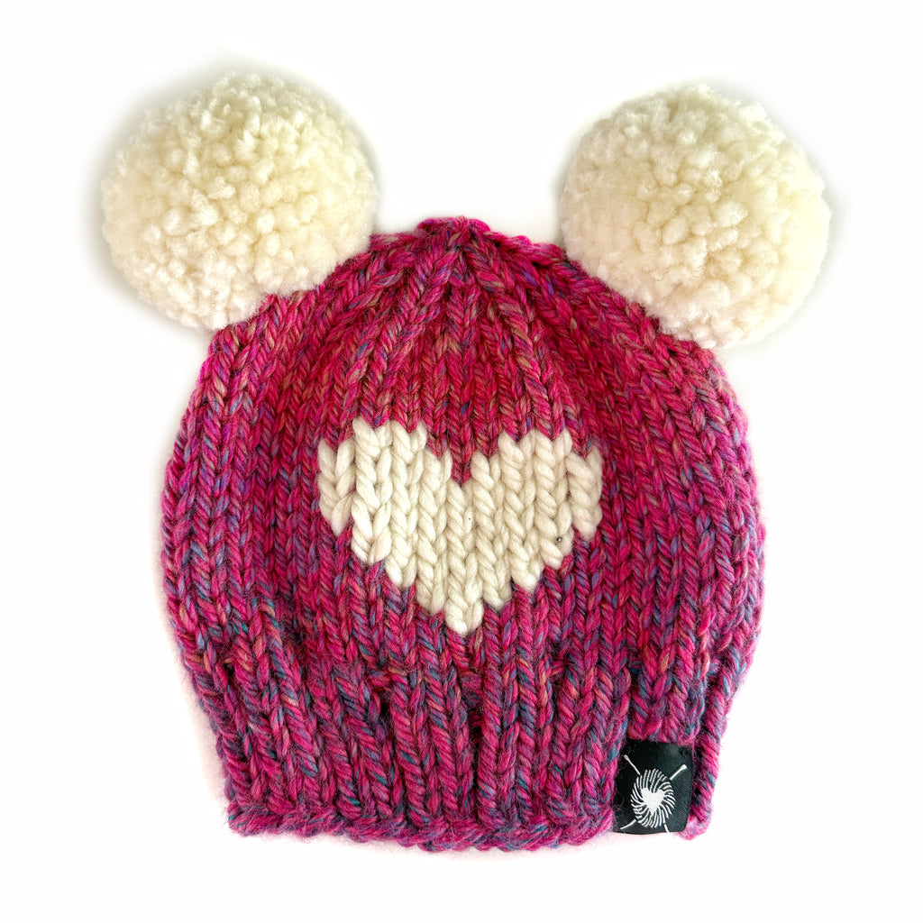 Double Pom-Pom Beanie in Azalea Love Baby/Youth