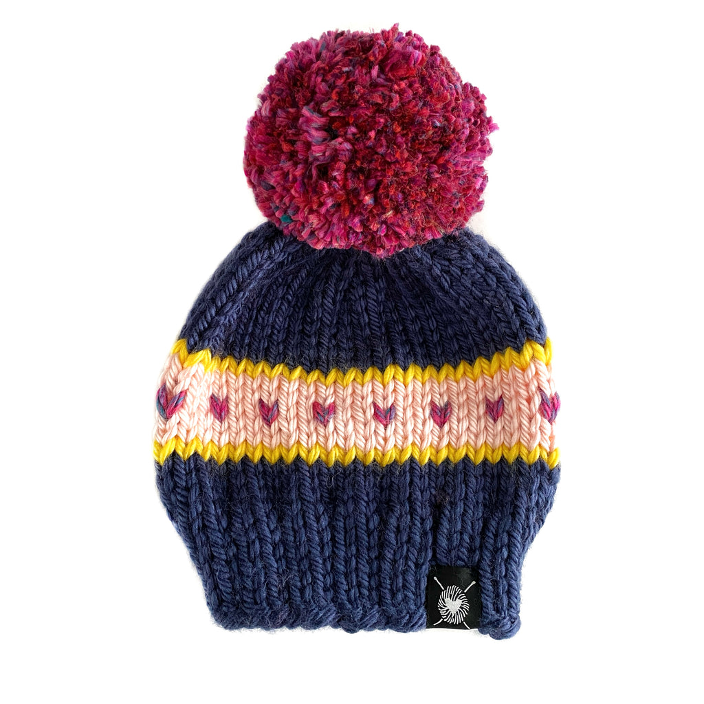Zero Waste : Stripes + Tiny Hearts Pom-Pom Beanie