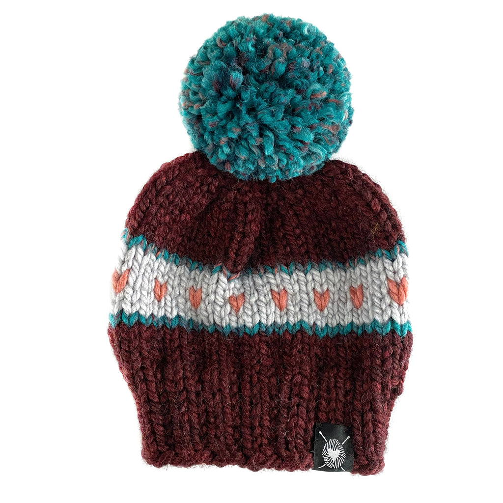 Zero Waste : Stripes + Tiny Hearts Pom-Pom Beanie