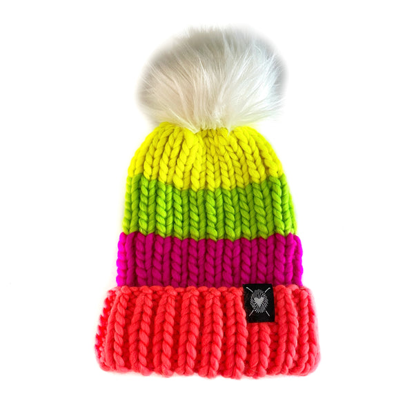New?Anthropologie-Cozy Multicolor Knit Beanie with Pom Pom GOGO Sweaters Ski Beanie with Removable Pom | Anthropologie main image 3