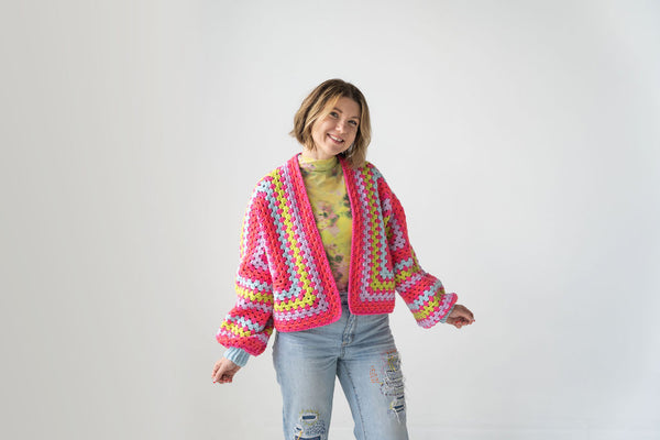 MADE TO ORDER : Not Your Granny's Crochet Cardigan Sweater in Tropicana