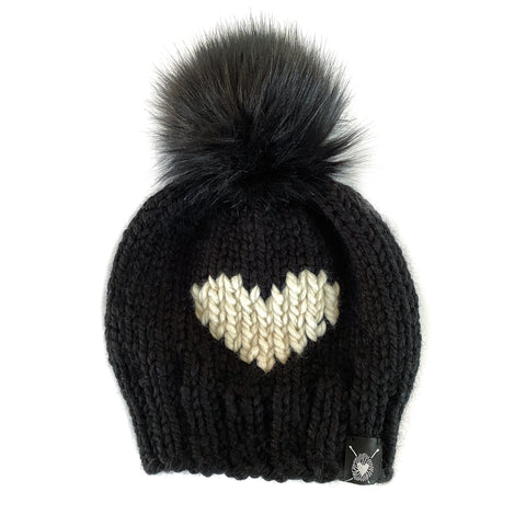 Big Heart Faux Fur Pom-Pom Beanie in Classic Love Baby/Youth