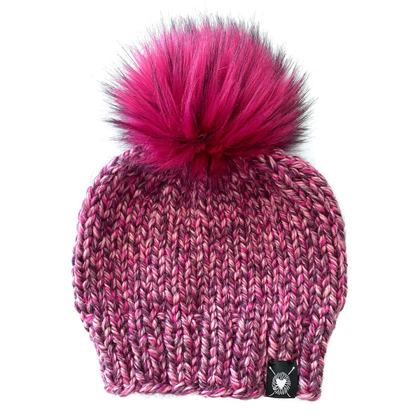 Solid Faux Fur Pom-Pom Beanie in Razzmatazz(wool free) Baby