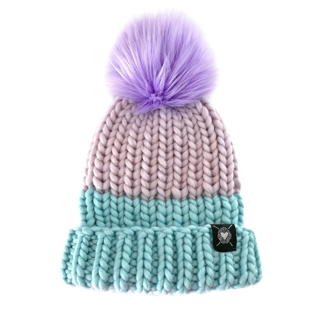 Merino Folded Brim Faux Fur Pom-Pom Beanie in Snug