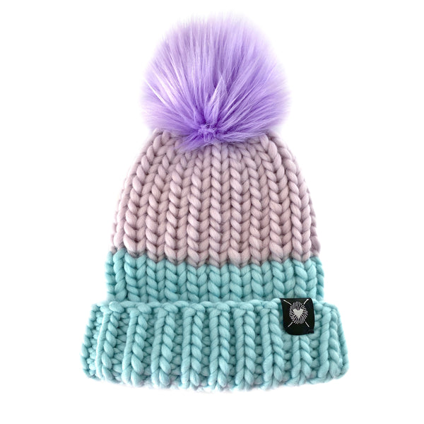 Merino Folded Brim Faux Fur Pom-Pom Beanie in Snug