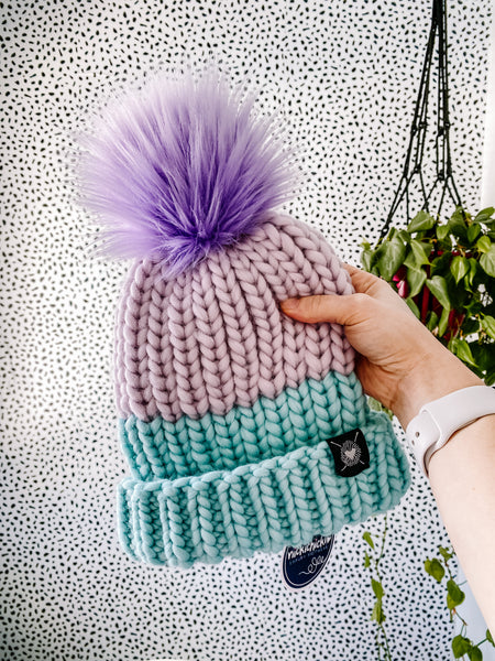 Merino Folded Brim Faux Fur Pom-Pom Beanie in Snug