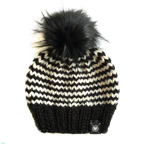 Skinny Stripe Faux Fur Pom-Pom Beanie in Zig and Zag Baby/Youth