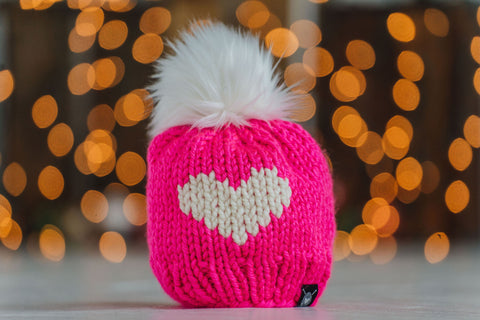 Big Heart Faux Fur Pom-Pom Beanie in Can You See Me? Baby/Youth