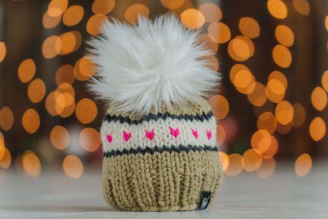 Stripes + Tiny Hearts Faux Fur Beanie in Tres Chic Baby/Youth