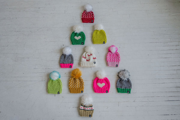 Stripes + Tiny Hearts Faux Fur Beanie in Tres Chic Baby/Youth