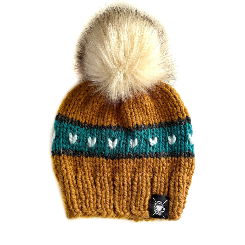 Zero Waste : Stripes + Tiny Hearts Faux Fur Pom-Pom Beanie