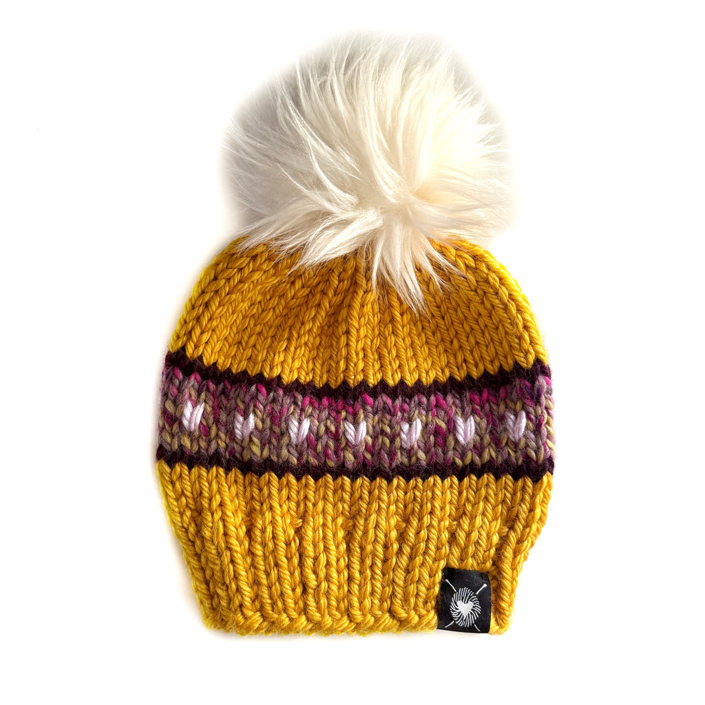 Zero Waste : Stripes + Tiny Hearts Faux Fur Pom-Pom Beanie
