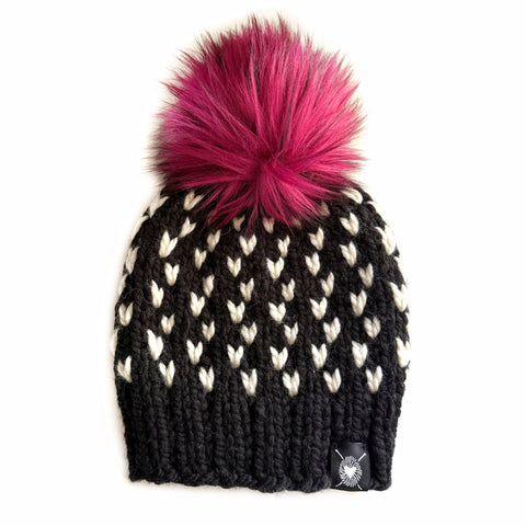 Zero Waste : Tiny Hearts Faux Fur Pom-Pom Beanie