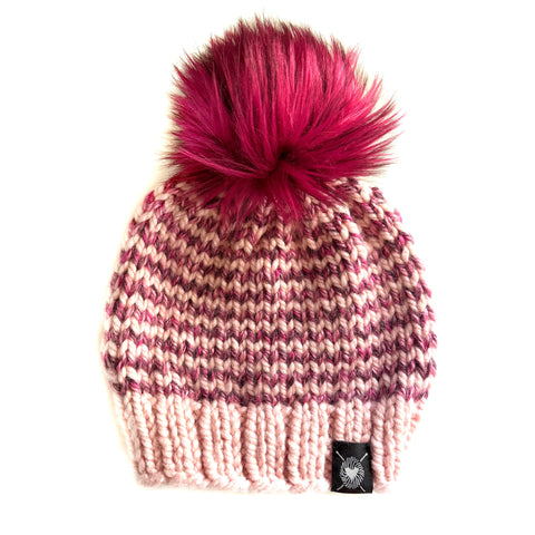 Zero Waste : Skinny Stripe Faux Fur Pom-Pom Beanie