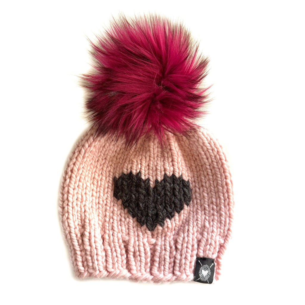 Zero Waste : Big Heart Faux Fur Pom-Pom Beanie