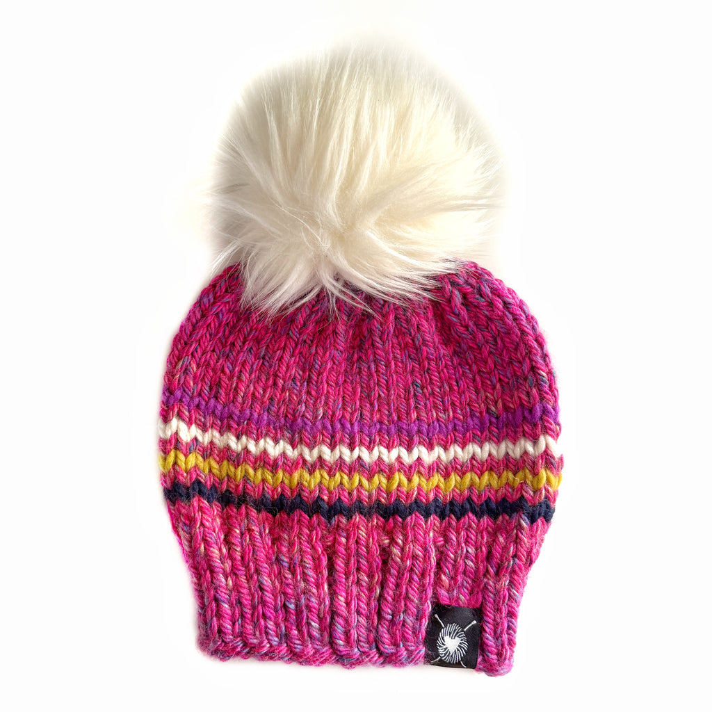 Zero Waste : Three Stripe Faux Fur Pom-Pom Beanie (Wool Free)