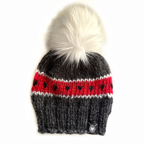 Zero Waste : Stripes + Tiny Hearts Faux Fur Pom-Pom Beanie