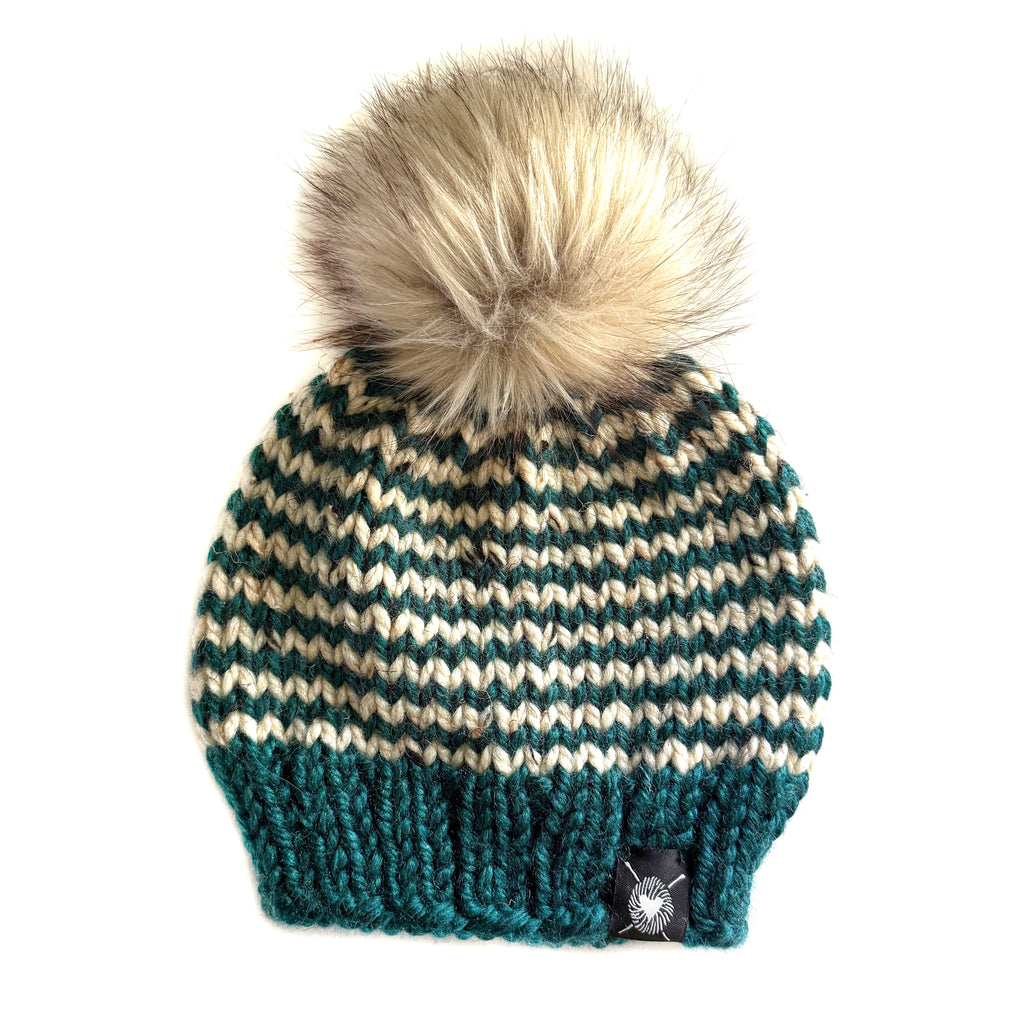 Zero Waste : Skinny Stripe Faux Fur Pom-Pom Beanie