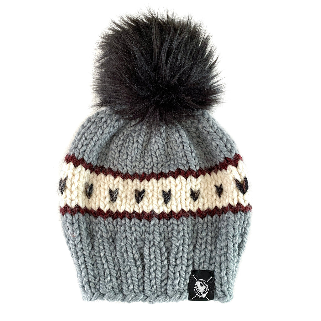 Zero Waste : Stripes + Tiny Hearts Faux Fur Pom-Pom Beanie