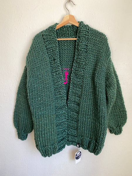 The Weirdo Cardigan Sweater in Enchanted Forest + Neon Pink