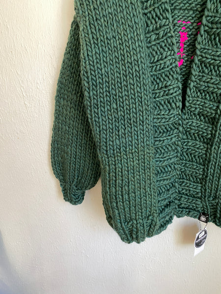 The Weirdo Cardigan Sweater in Enchanted Forest + Neon Pink