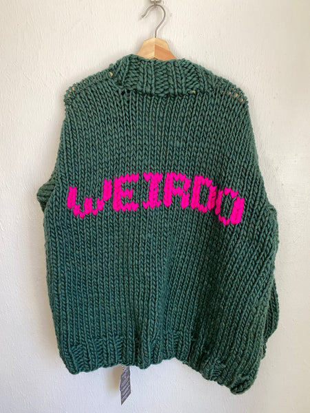 The Weirdo Cardigan Sweater in Enchanted Forest + Neon Pink