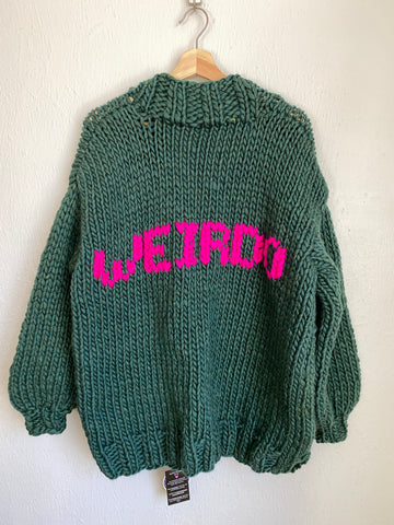 The Weirdo Cardigan Sweater in Enchanted Forest + Neon Pink