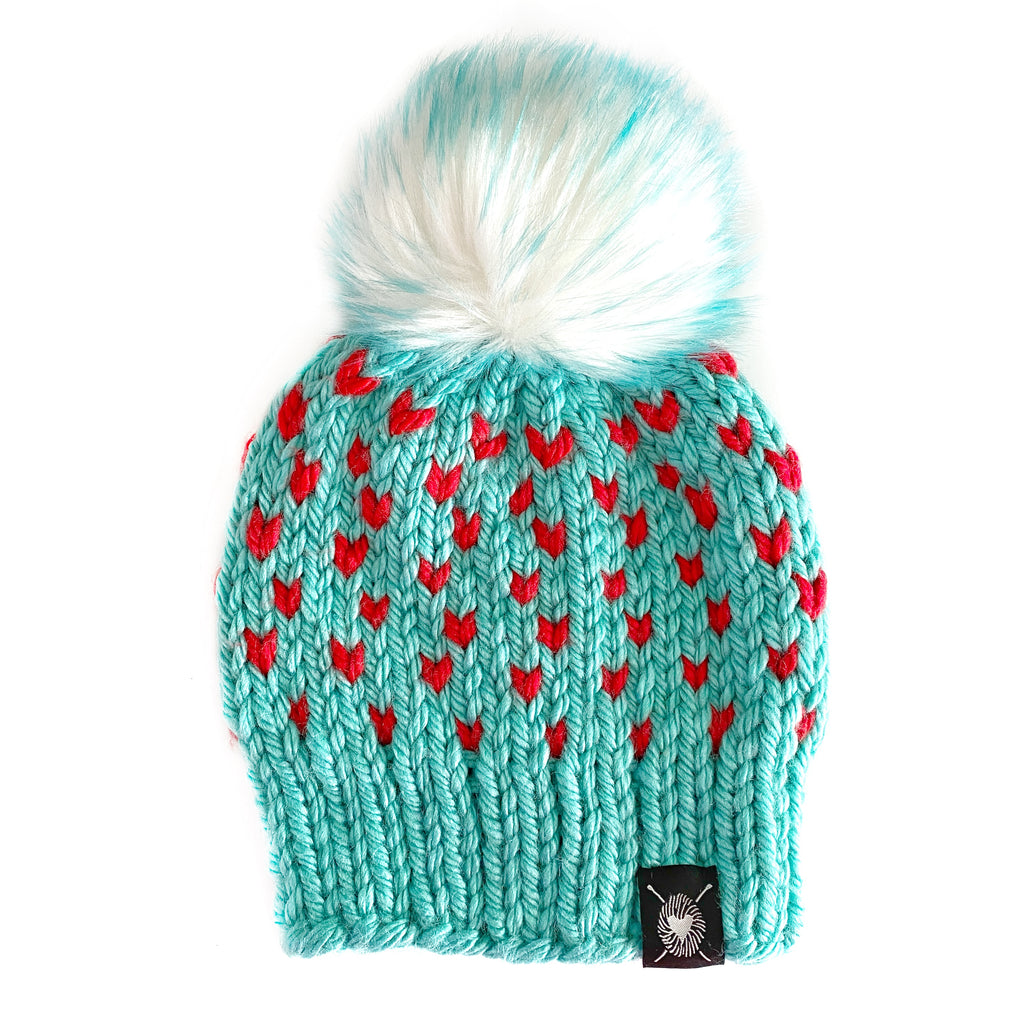 Zero Waste : Tiny Hearts Pom-Pom Beanie(wool free)