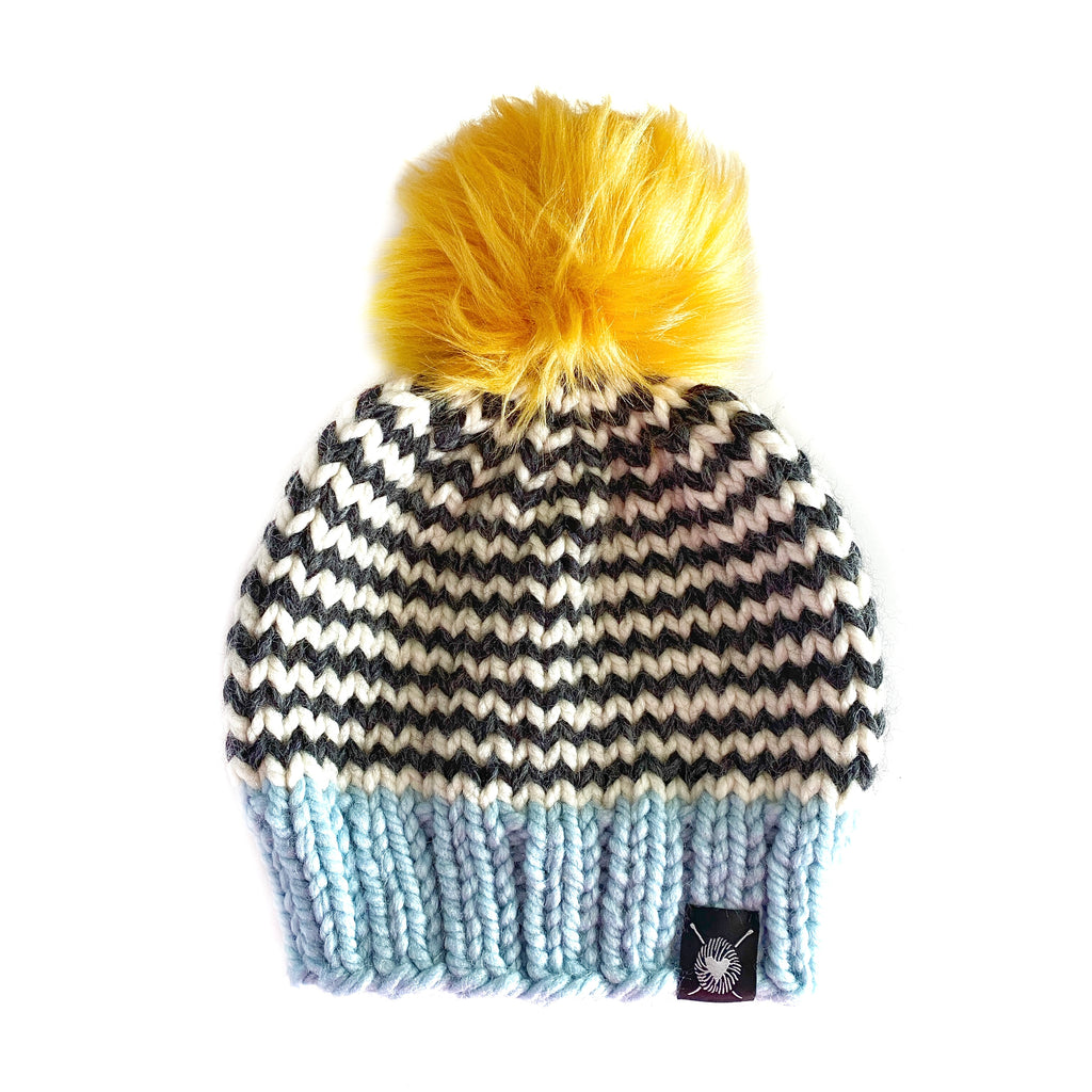 Skinny Stripe Faux Fur Pom-Pom Beanie in Lucky Star