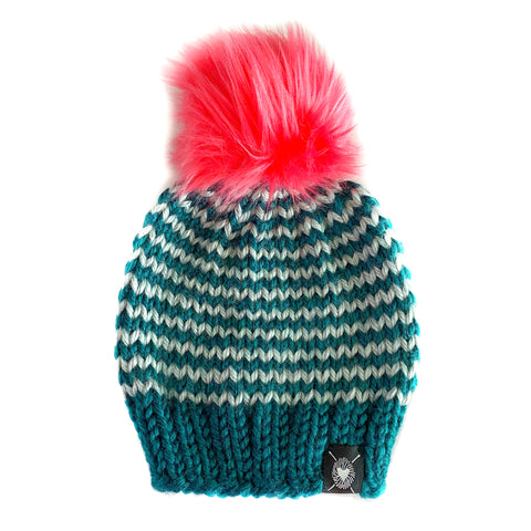 Zero Waste : Skinny Stripe Faux Fur Pom-Pom Beanie