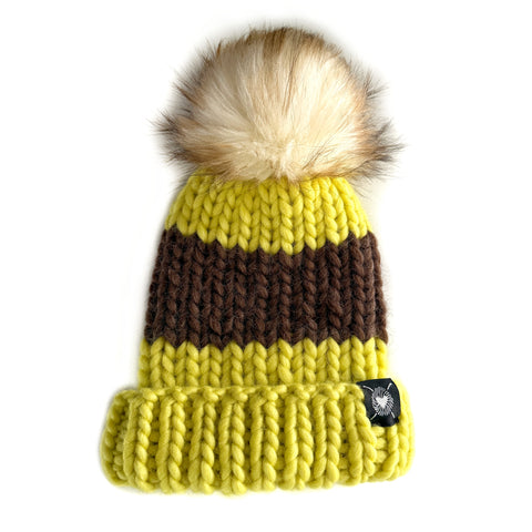 Zero Waste : Merino Folded Brim Faux Fur Pom-Pom Beanie