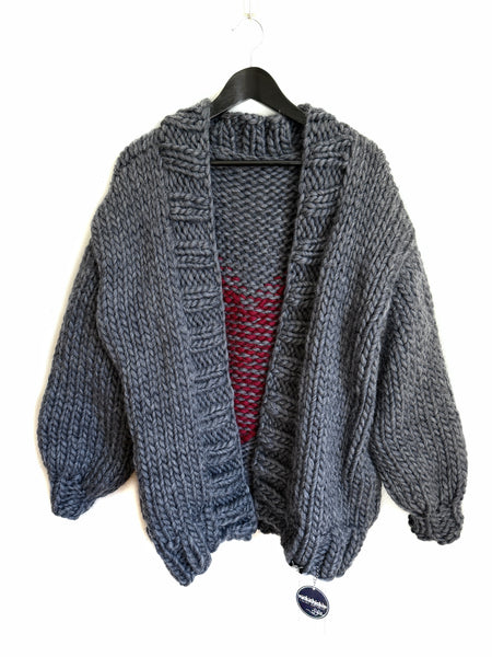 Heart U Back Cardigan Sweater in Slate + Ruby