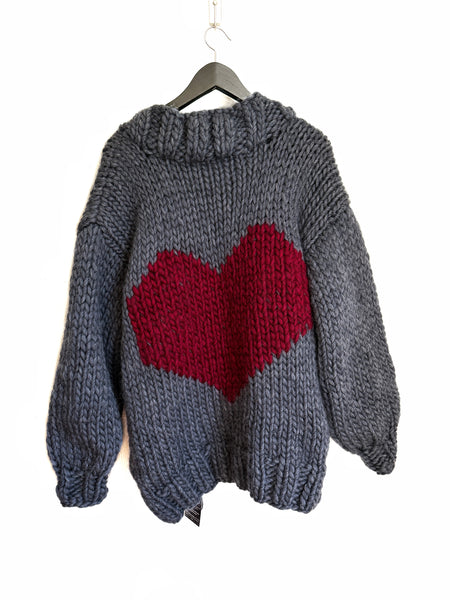 Heart U Back Cardigan Sweater in Slate + Ruby