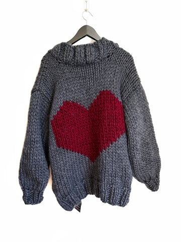 Heart U Back Cardigan Sweater in Slate + Ruby