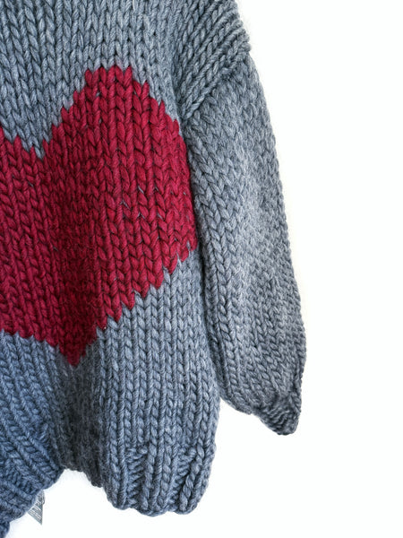 Heart U Back Cardigan Sweater in Slate + Ruby