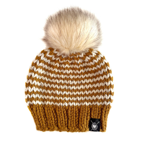 Zero Waste : Skinny Stripe Faux Fur Pom-Pom Beanie