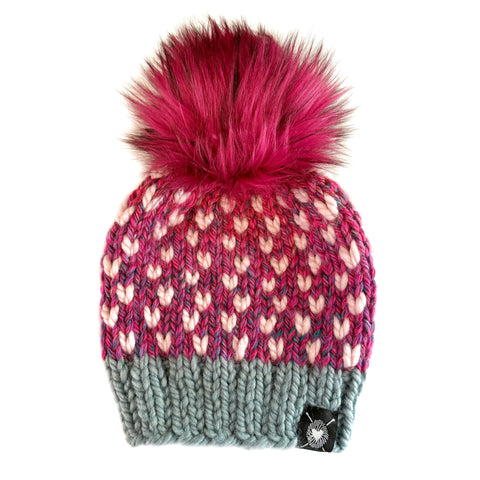 Zero Waste : Tiny Hearts Faux Fur Pom-Pom Beanie