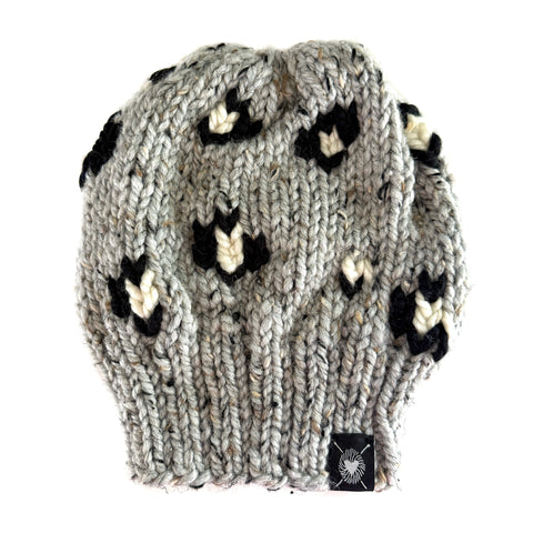 Slouchy Leopard Print Beanie Gray Tweed