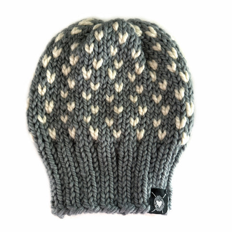 Tiny Hearts Slouchy Beanie in Slate